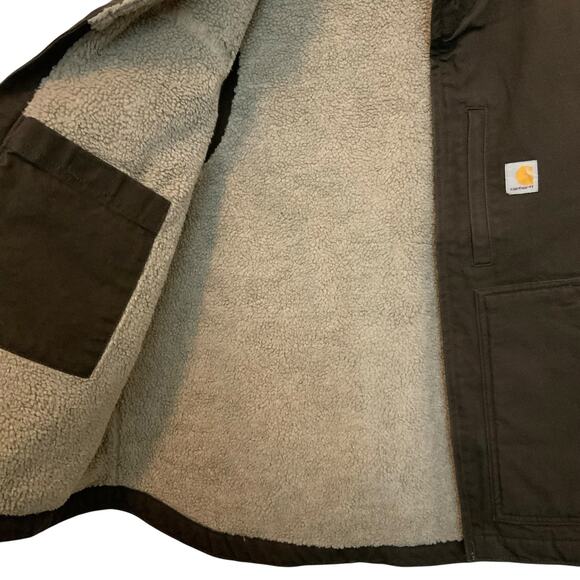 Carhartt Brown Vest Washed Duck Sherpa Lined Mock Neck Mens Large - Picture 4 of 11